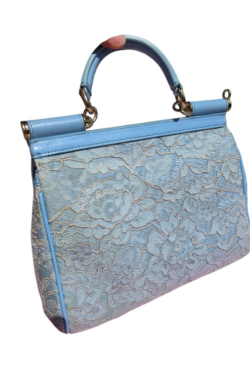 Authentic Dolce & Gabbana Miss Sicily Blue Lace Shoulder Bag – Made in Italy - Picture 3 of 13